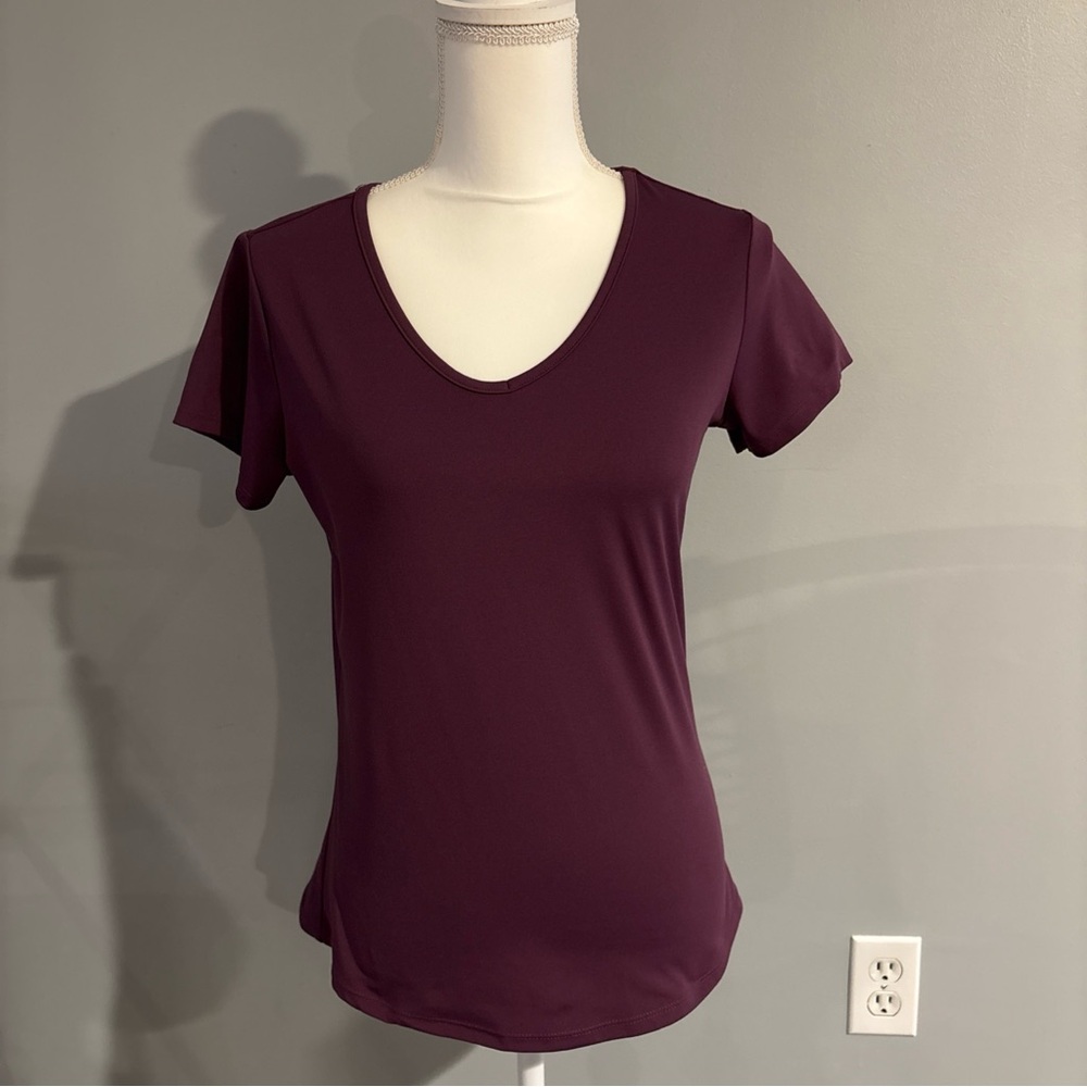 RBX Women's Activewear Burgundy Short Sleeve V Neck Athletic Top Size S/P